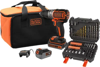 Produktbild von BLACK + DECKER 18V Akku-Schlagbohrmaschine - 2 18V 1x2,5Ah 1x4Ah Akkus - Ladegerät - Tasche - BL188ME2SA-QW