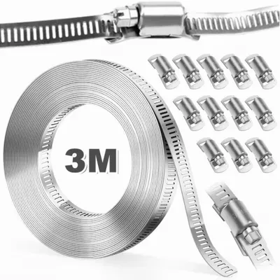 Produktbild von 3m Schlauchschellen 304 Edelstahl lochband metall mit 12 Stück Befestigung DIY Schlauchbinder set für Wasser Rohr Gas Rohr Automobil Tubing Pool