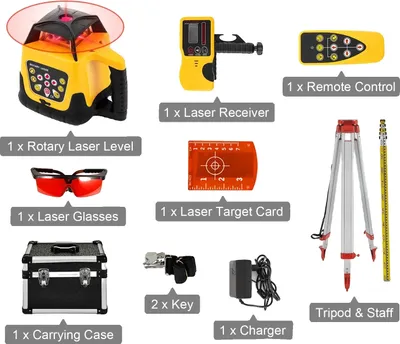 Zdjęcie produktu dla Obrotowy niwelator laserowy, zasięg pomiaru 500 m, dokładność samopoziomowania, zestaw z czerwoną wiązką 1