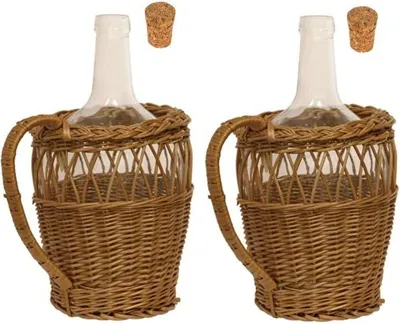 Produktbild von 2 x 2L Flasche mit Weidenkorb Karaffe Glasflasche Weinballon Glasflasche Gallone