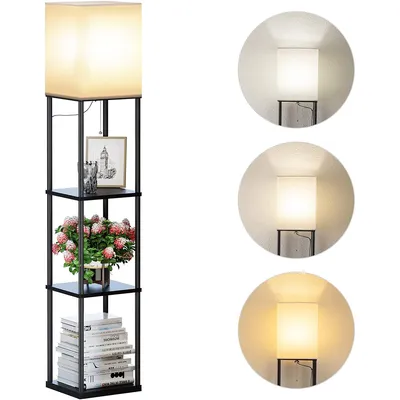 Produktbild von Stehlampe Regal Stehleuchte Moderne Standleuchte mit 3 Farbtemperaturen Glühbirne für Schlafzimmer Wohnzimme Büro