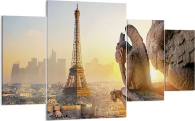 Produktbild von Bild auf Leinwand - Leinwandbild - 4 Teile - Wasserspeier Turm Eiffel - 160x90cm - Wand Bild - Wanddeko - Wandbilder - Leinwanddruck - Bilder - Wanddekoration - Leinwand bilder - DL160x90-4633