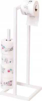 Produktbild von Toilettenpapierhalter stehend, Weiß im Loft-Stil, Toilettenpapier Aufbewahrung stehend, Toilettenpapierständer, Klopapierhalter, mit Ersatzrollenhalt