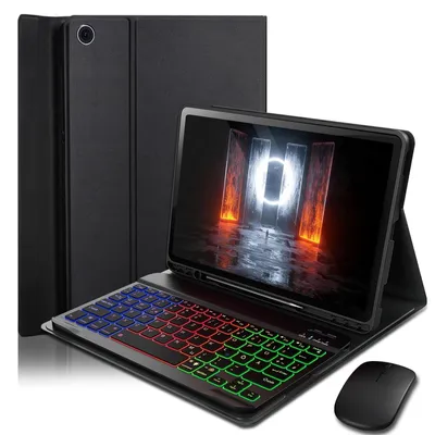 Produktbild von Galaxy Tab A11+ PLUS 2025 11 Zoll Galaxy Tab A9+ PLUS 2023 11 Zoll Hülle mit Kabelloses Bluetooth Beleuchtete Farbige Deutsch Tastatur QWERTZ Schwarz
