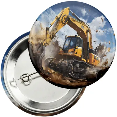 Obrázok produktu pre Odznak so sponou, priemer 59 mm – Stavebné stroje