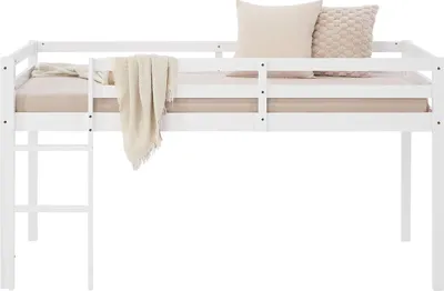 Produktbild von Homestyle4u Hochbett 90x200 mit Lattenrost Leiter Kinderbett Weiß Kiefer Massiv Jugendbett