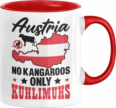 Produktbild von Keine Kängurus in Österreich Tasse Geschenk Kaffee-Becher Häferl Kuhlimuhs (Rot)