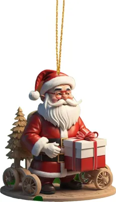 Produktbild von Weihnachtsschmuck aus Acryl: 2D-Weihnachtsmann auf Fahrrad, lustige Weihnachtsfigur mit Geschenkbox, ideal für Weihnachtsbaumschmuck, Auto- und Spiegeldekoration.