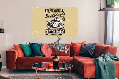 Produktbild von MuchoWow® Poster Motorrad - Vintage - Zeichnung - Zitat 120x80 cm - Bilder