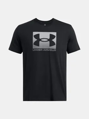 A black t-shirt with a large gray Under Armour logo on the front.