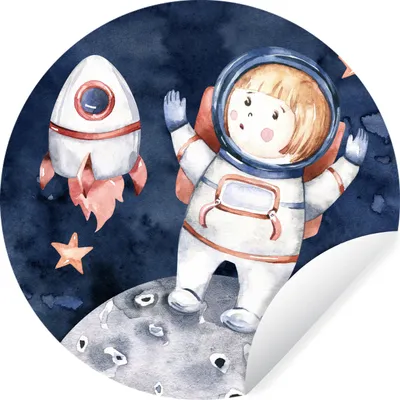 Produktbild von MuchoWow® Runde Wandtattoo - Wandsticker Tapete Aufkleber Weltraum - Rakete - Mond - Jungen - Mädchen - Kinder Ø 100 cm Selbstklebend und Repositionierbar - Wandaufkleber - Kreis - Tapetenkreis - Wandbild rund - Schlafzimmerdekoration - Wanddeko - runde Tapete - Kunst für zu Hause