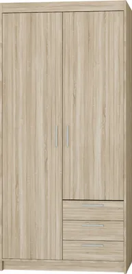 Produktbild von Tkmoebel 2-türiger Drehtürenschrank Kleiderschrank Schrank mit Schubladen LENA 2D3S laminierte Platte Breite 89,7cm,Sonoma-Eiche