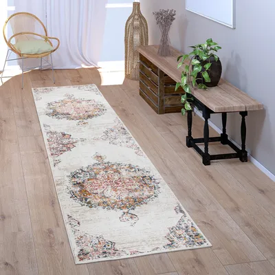 Produktbild von Teppich Läufer Flur Schlafzimmer Kurzflor Vintage Pastell Orientalisches Muster Grösse 60x100 cm