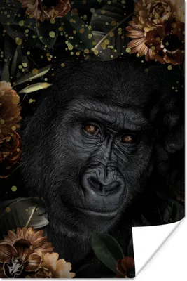 Produktbild von MuchoWow® Poster Gorilla - Pflanzen - Gold 60x90 cm - Wanddekoration