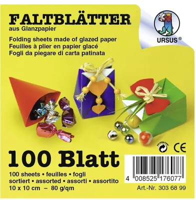 Produktbild von Faltblätter Glanzpapier 10x10cm VE=100 Blatt 10 Farben sortiert