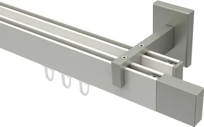 Produktbild von Interdeco Innenlaufstange / Gardinenstange mit Innenlauf Weiß / Edelstahl-Optik, Typ Smartline Lox (Quader), 14x35 mm 2-läufig, 140 cm