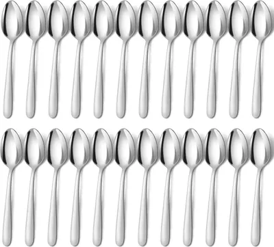 Image de 24 cuillères à soupe (20,4cm) Set de cuillères en acier inoxydable Cuillères à soupe polies miroir Cuillères de table lavables au lave-vaisselle Argent Cuillères pour la maison Cuisine