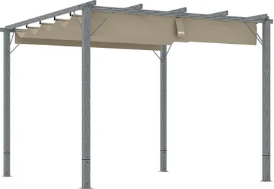Produktbild von Outsunny Pergola ca. 3x3m Garten Pavillon mit magnetischen Pad, Terrassendachung aus Aluminium, Gartenpavillon mit verstellbares Dach, Freistehend, UV Schutz 30+, für Terrasse und Garten, Grau