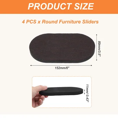 Produktbild von 3 1/2" M?belgleiter, 4 Stš¹ck Wiederverwendbare M?belgleiter fš¹r Hartholzb?den, ovale Gleiter zum Bewegen von M?beln auf Teppich, einfaches Verschieben von Ger?ten, Betten, Braun