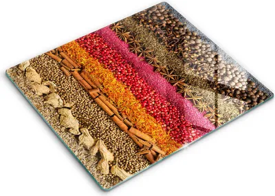 Zdjęcie produktu dla Deska kuchenna – 60 cm x 52 cm - Szklana deska do krojenia - Szkło hartowane – Antypoślizgowa - Kolorowe Przyprawy