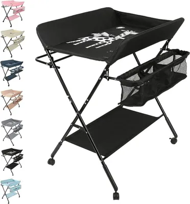 Zdjęcie produktu dla Stolik do przewijania dziecka - stolik do zmiany pieluch na kółkach - do pielęgnacji dziecka w domu - składany i regulowany - 80 x 66 x 98 cm