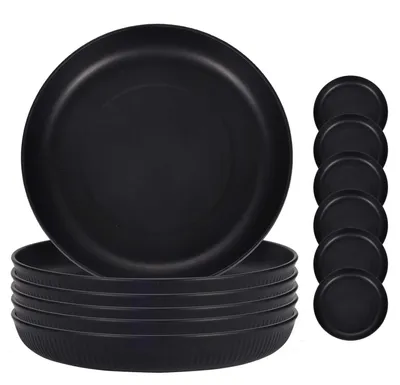 Produktbild von Camping-Teller - Set aus 6 tiefen, bruchsicheren Tellern - Für Picknick, Camping und Haushalt - Schwarz