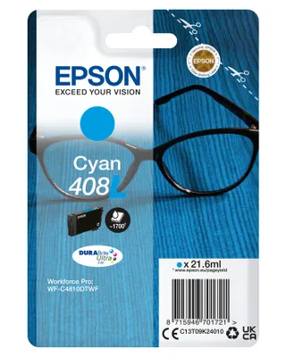 Zdjęcie produktu dla Epson 408L DURABrite Ultra, Wysoka (XL) wydajność, Cyjan, Tusz na bazie pigmentu, 21,6 ml, 1 szt.