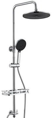 Image de Système de douche, douche à effet pluie, ensemble de douche, robinet de douche chromé avec douchette et étagère