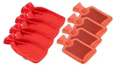 Produktbild von Wärmflaschen-Set: 4 Wärmflaschen Größe M mit flauschigem Bezug in Rot, 1 Liter