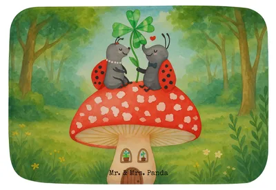 Produktbild von Mr. & Mrs. Panda Badteppich Marienkäfer Fliegenpilz Design - Weiß - Geschenk, Badvorleger, Badematte, Badezimmerteppich, Zuhause, teppich für bad, Haus, Fleigenpilzhaus