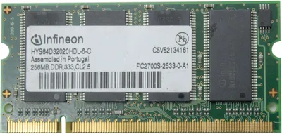 Imagen del producto de Módulo de memoria RAM DDR1 SODIMM, Infineon Hys64d32020hdl-6-c, 256MB, 333MHz