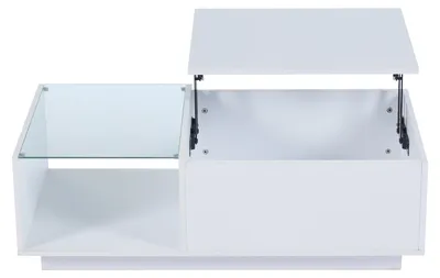 Obrázok produktu pre LED konferenčný stolík – výškovo nastaviteľný stolík do obývačky – lesklý povrch – LED osvetlenie – s úložným priestorom – 100 cm – biely