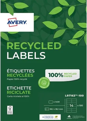 Image de Avery - Étiquette LR7163-100 99,1 x 38,1 mm, blanc recyclé, 1 400 étiquettes