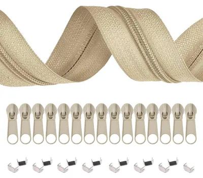 6m Endlos-Reißverschluss 5mm mit 15 Zippern und 15 Endstücke beige