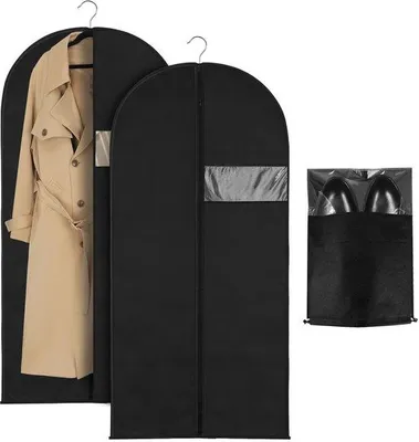 Obrázek produktu pro Černé obaly na oblečení, balení po 2 kusech, 120 x 60 cm, odolné proti molům, se zipem