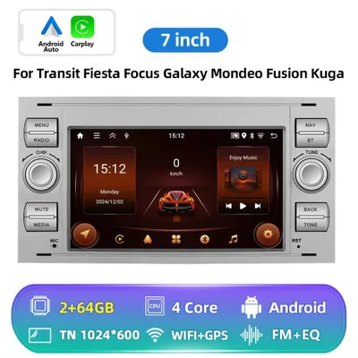 Produktbild von Android Autoradio - Doppel-DIN - CarPlay & Android Auto - GPS Navigation - 23 cm Touchscreen - 6 GB RAM 128 GB ROM - 1024x600 - Lila