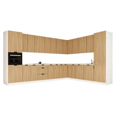 Produktbild von Winkelküche 385 x 285 cm Ohne Arbeitsplatte Eckküche Einbauküche , Sorento KS11-M385 , Sonoma Eiche/Weiß