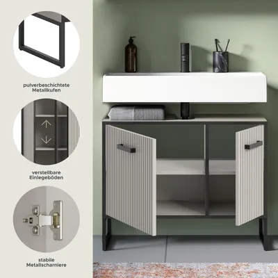 Produktbild von Bagno Waschbeckenunterschrank 2 Türen hellgrau, cremefarben.