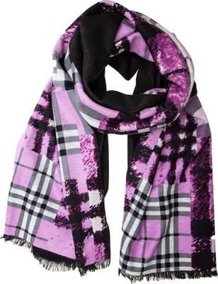 Produktbild von Winterschal XXL Seidenflanell Schal Stola pink Streifen - sanft wie Kaschmir 100% Seide