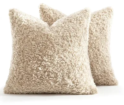 Productafbeelding van Kussenhoezen Set van 2 - Zacht Pluizig Pluche - 50 x 50 cm - Beige