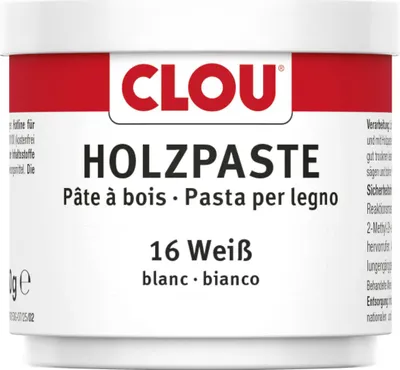 Produktbild von Clou Holzpaste weiß 150 g zum Ausbessern von Holzfehlstellen, gebrauchsfertig, trittfest, für innen & außen
