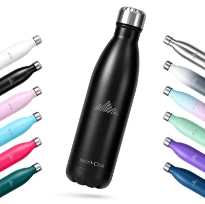 Edelstahl Wasserflasche 1L, vakuumisoliert, auslaufsicher, Schwarz