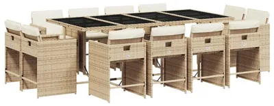 Image de vidaXL Salon de jardin 13 pièces avec coussins Beige Poly Rattan