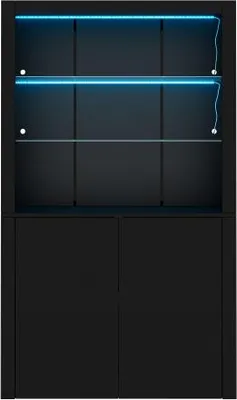 Produktbild von 100x35x170 cm Schwarz Schrank Vitrine Hochglanz Mit LED Beleuchtung 2 Glasboeden 2 Schrankfaecher Highboard Wohnzimmerschrank Stauraum