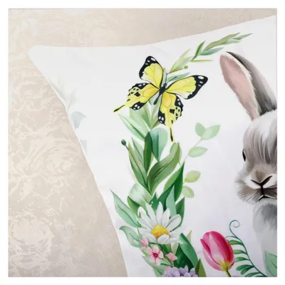 Produktbild von Frühling Kaninchen Blume Kissenbezüge 45 x 45 cm Samt Dekorative Kissenhülle Hase LKW Zierkissenbezüge für Sofa Schlafzimmer Auto Zuhause Ostern Dekoration 4er Set