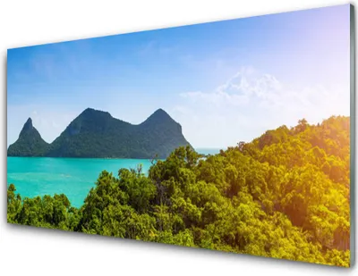 Produktbild von Acrylglasbilder 100x50 Wandbild Druck Gebirge Meer Bäume Landschaft