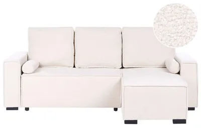Produktbild von BELIANI 3-Sitzer Ecksofa Cremeweiß Bouclé Gepolstert L-Förmig mit Chaiselongue Links Armlehnen Schlaffunktion Stauraum 2 Kissen Modernes Schlafsofa