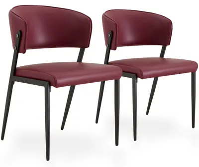Produktbild von 2er-Set Kunstleder-Esszimmerstühle mit Polsterrücken und Metallbeinen, Rot/Schwarz
