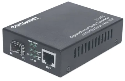Produktbild von Intellinet Gigabit Ethernet auf SFP-Medienkonverter, 10/100/1000Base-TX auf SFP-Slot, leer, 1000 Mbit/s, 10Base-T, 100Base-TX, 1000Base-TX, IEEE 802.3, IEEE 802.3ab, IEEE 802.3u, IEEE 802.3z, Schnelles Ethernet, Gigabit Ethernet, 10,100,1000 Mbit/s, 1000 Mbit/s