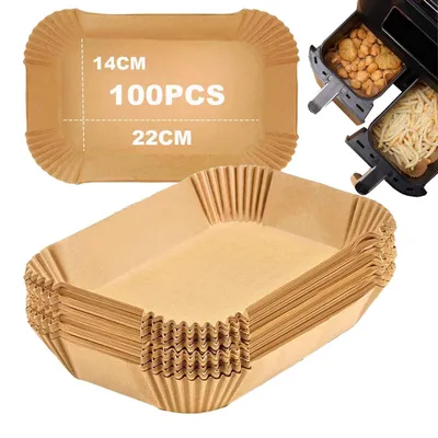 Image de Feuilles de cuisson pour friteuses à air chaud, lot de 100 pièces pour les modèles Ninja Airfryer AF400EUCP, AF300EU, AF400EU, SL400EU et autres friteuses à air chaud à deux zones de température.